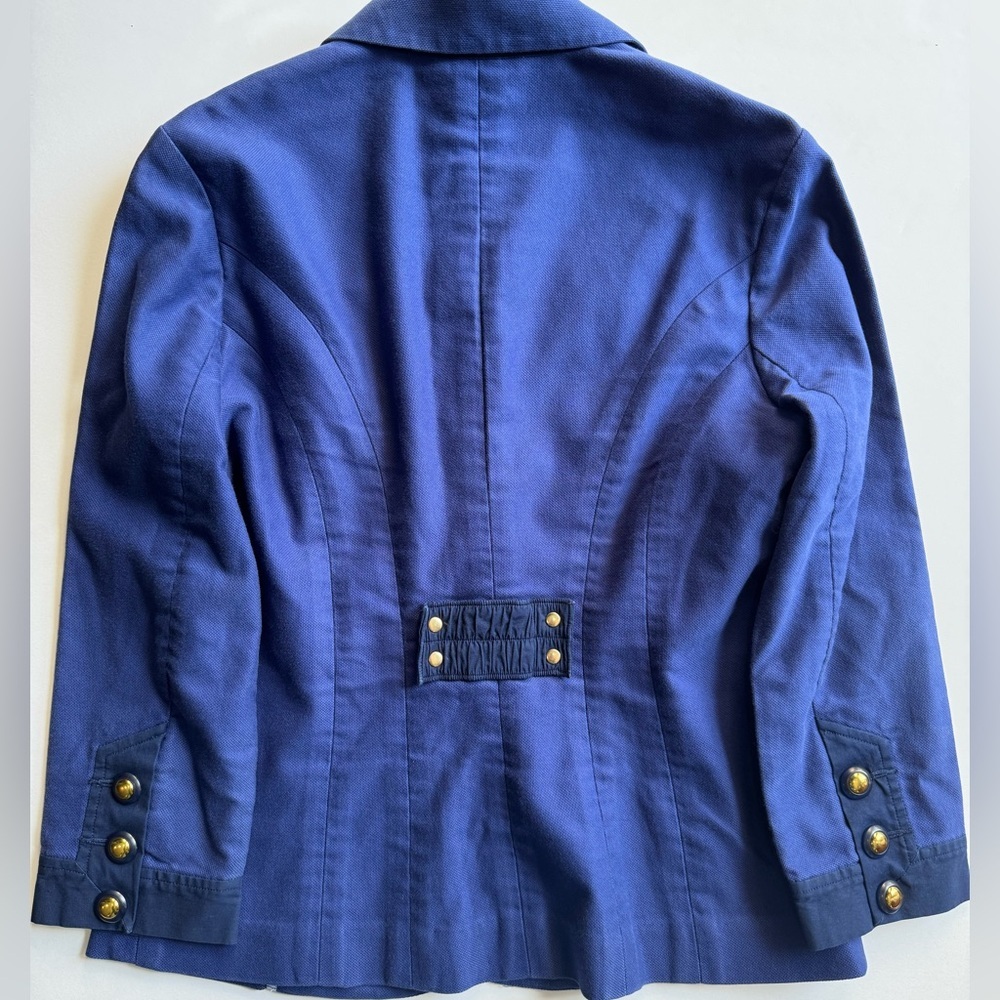 Blue Blazer Gold Button Utility Jacket Cotton Stretch Size 6 CAbi - Picture 3 of 8